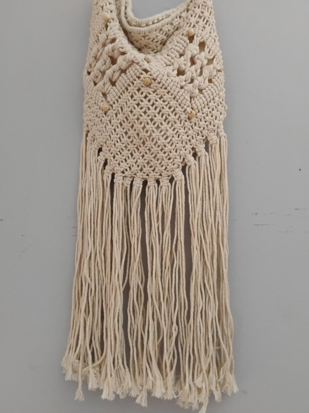 Vintage Crochet Bag Cream Color with long strap, Good condition
